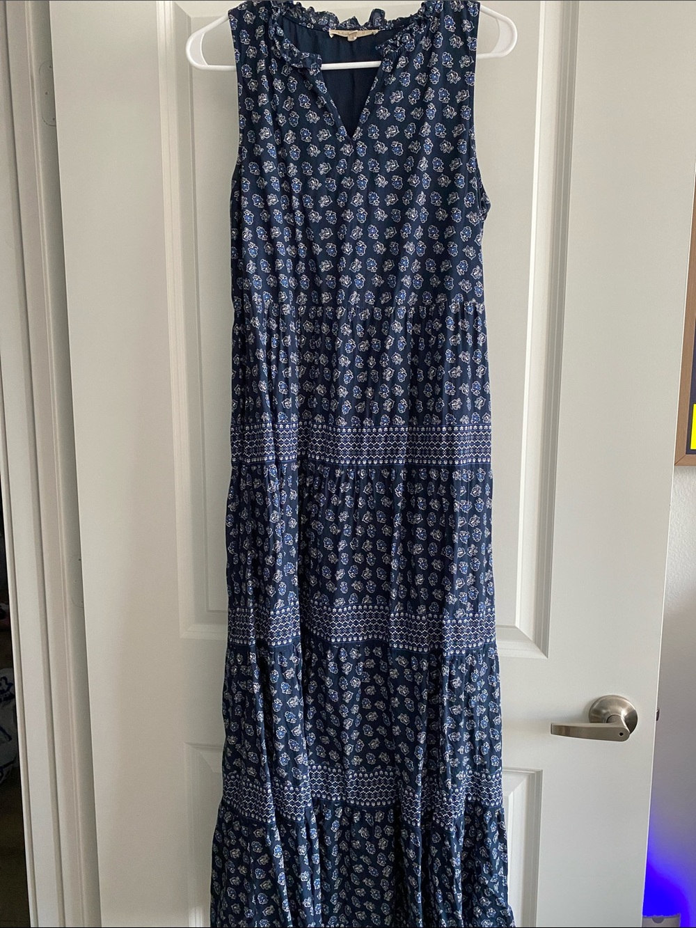 My Danielle Sleeveless Navy Blue Block Print Maxi Dress